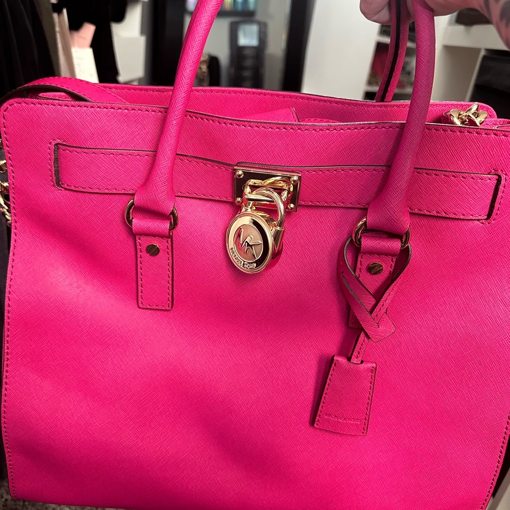 Michael Kors Fuchsia Satchel with Gold Accents